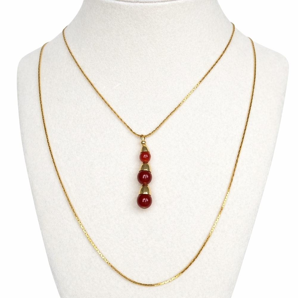 Vintage Park Lane Red Bead Drop Necklace Gold Tone Dainty 90s Minimalist